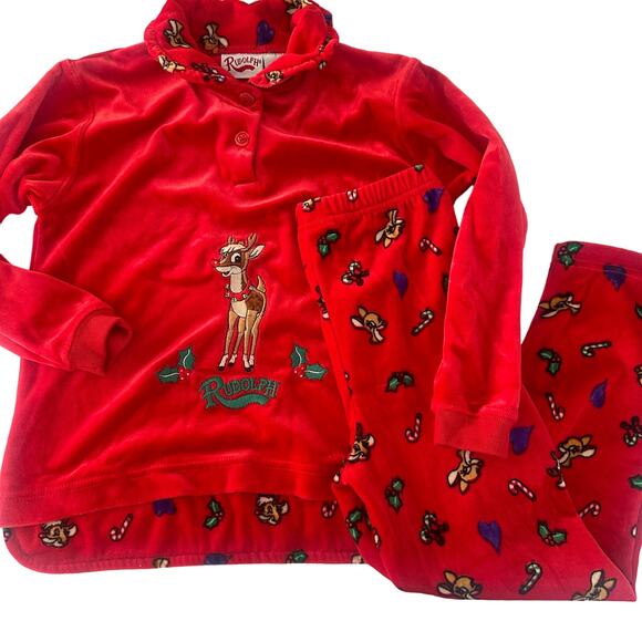 Vintage Rudolph pajamas size 6 girls red embroidered christmas xmas holiday - Picture 1 of 6